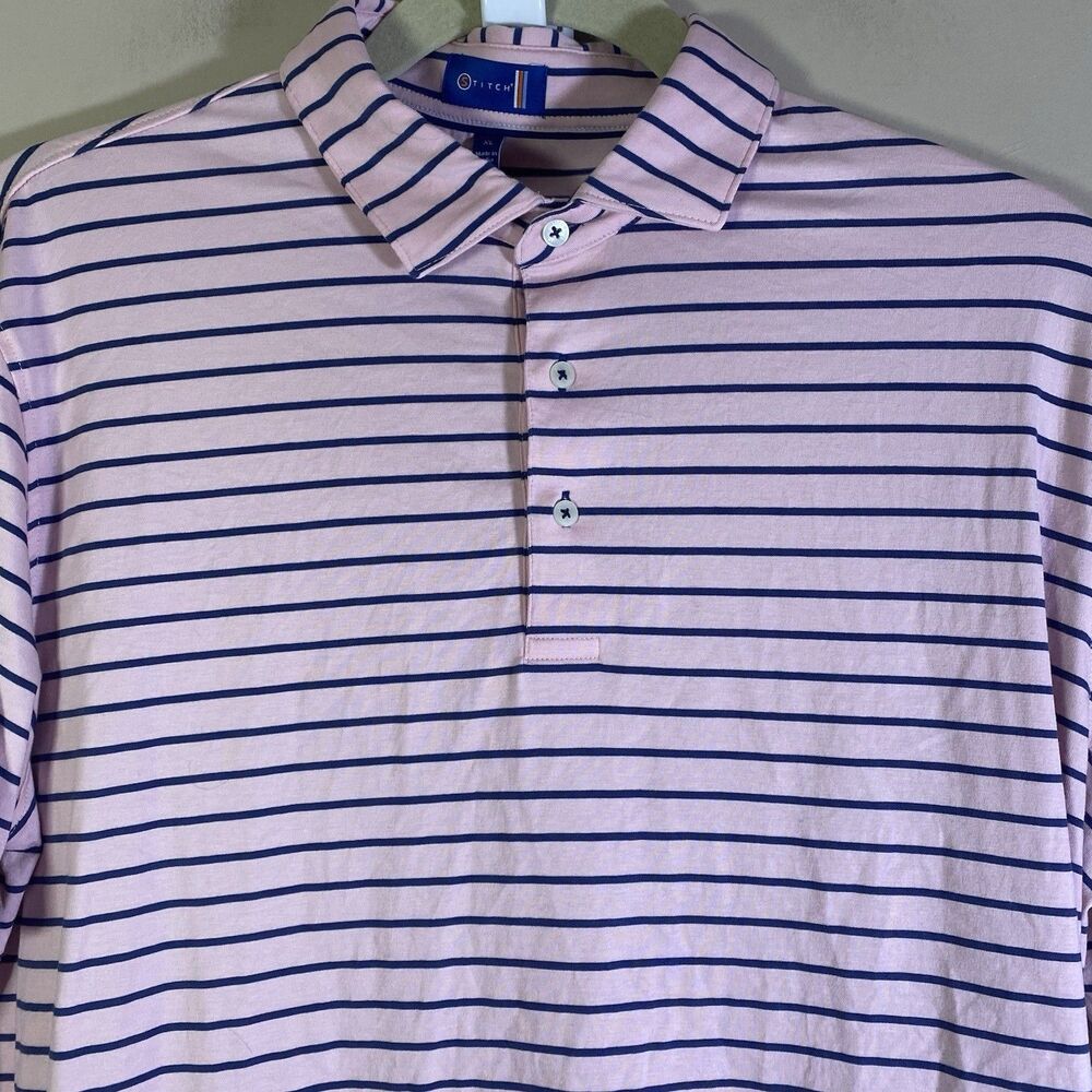 Stitch Golf Polo Men XL Pink Navy Performance Stretch  Short Sleeve Giza Cotton